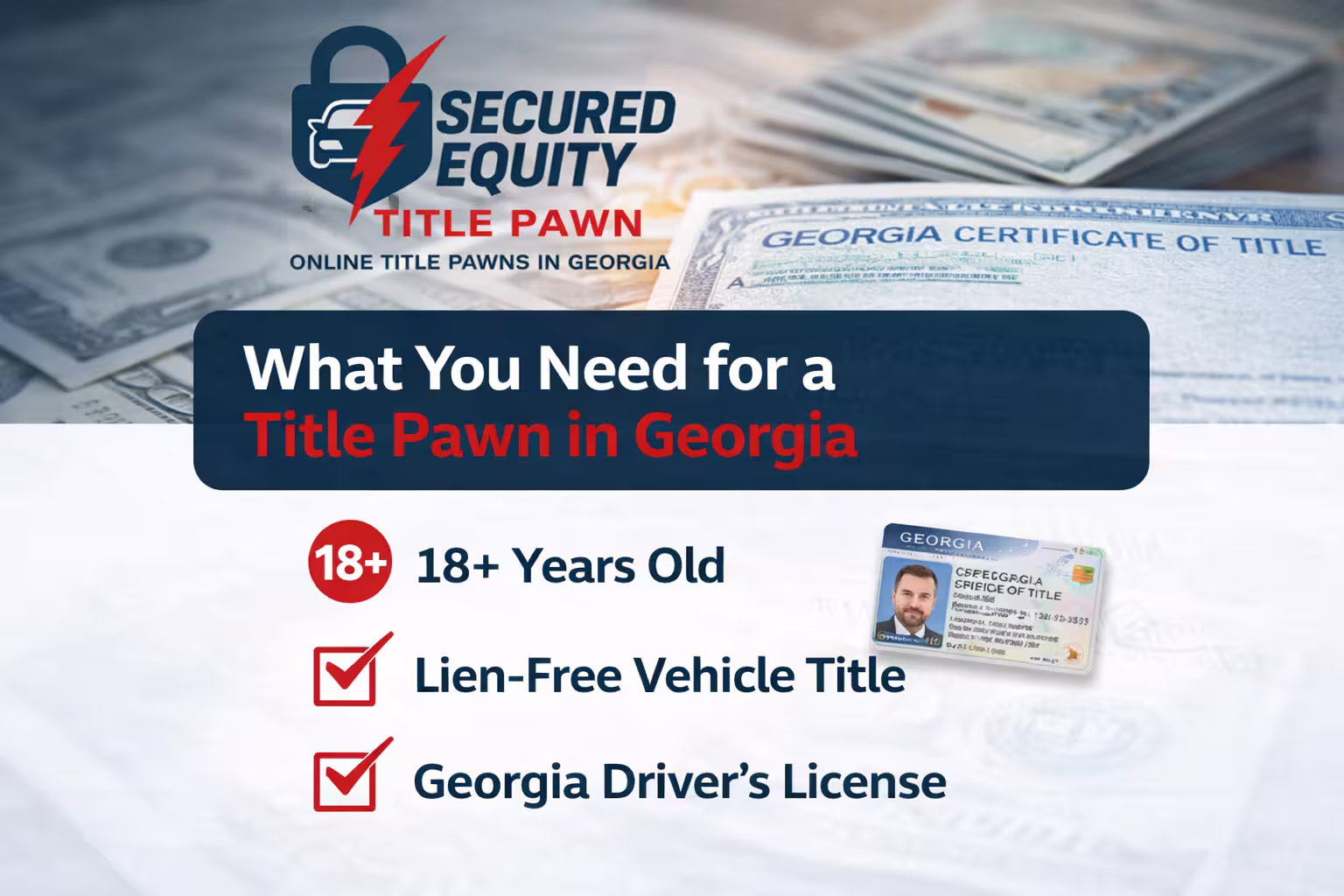 Requirements for getting a title pawn in Georgia including ID and vehicle title